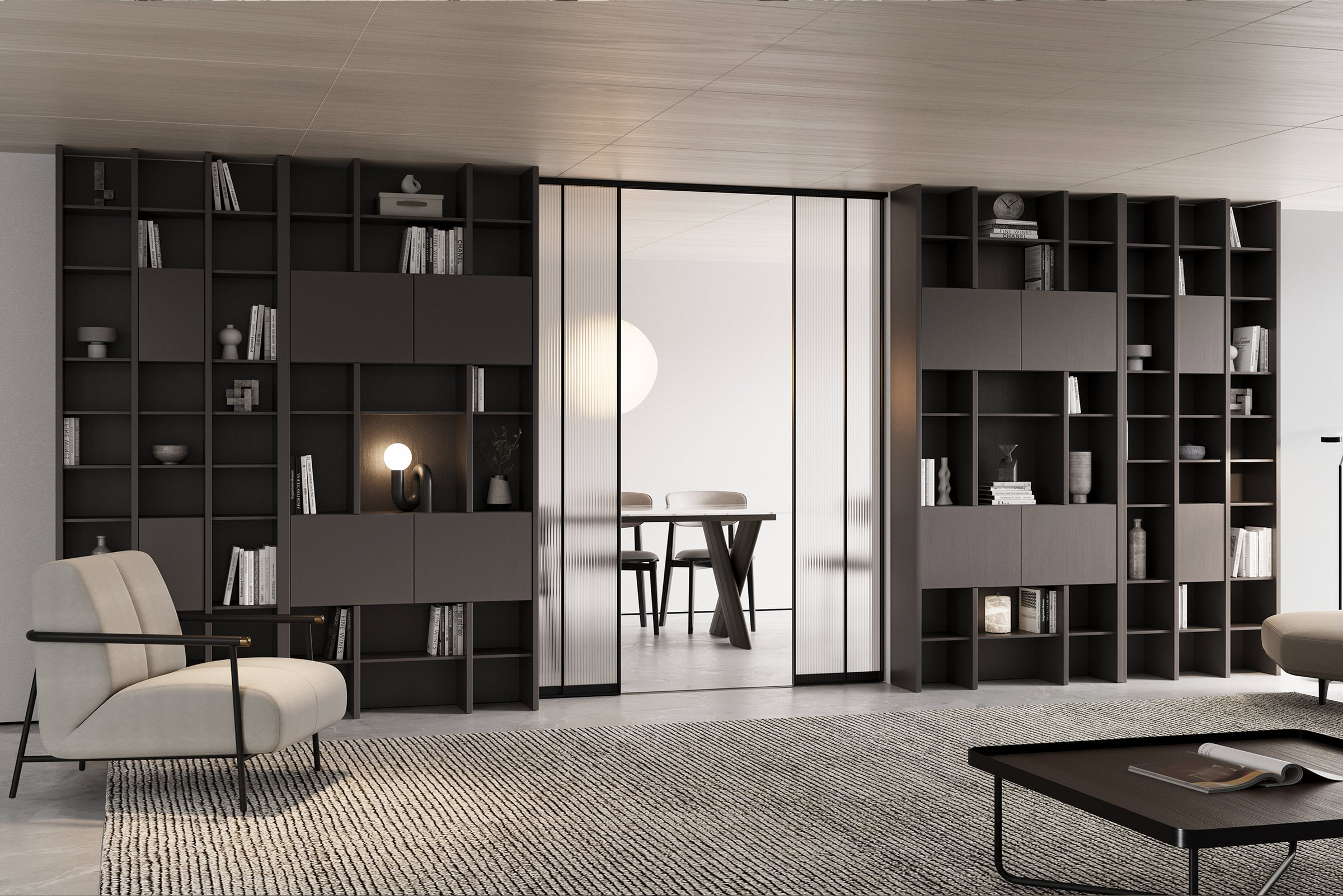 Vue d'ensemble d'un aménagement de salon complet par BOCASA.