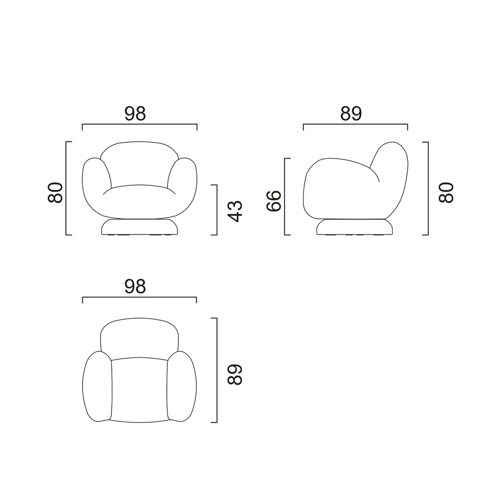 Schéma des dimensions du Fauteuil Olaf