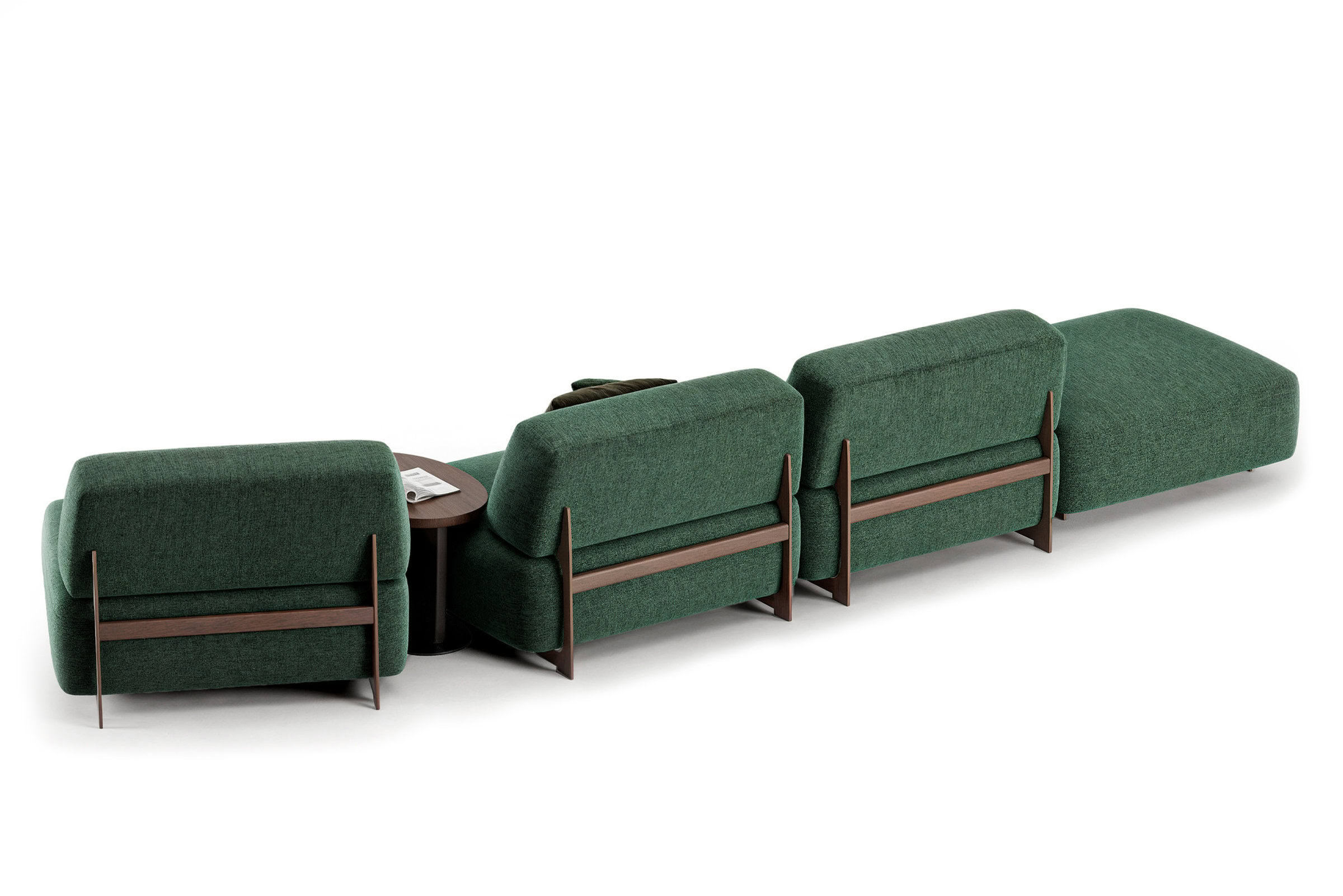 Canapé Da Vinci vert sur fond blanc, vue de face