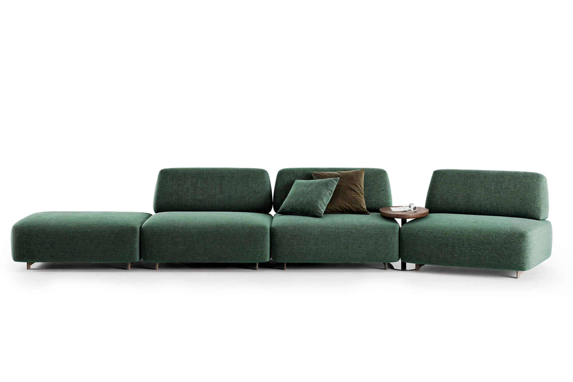 Canapé Da Vinci vert sur fond blanc, vue arrière