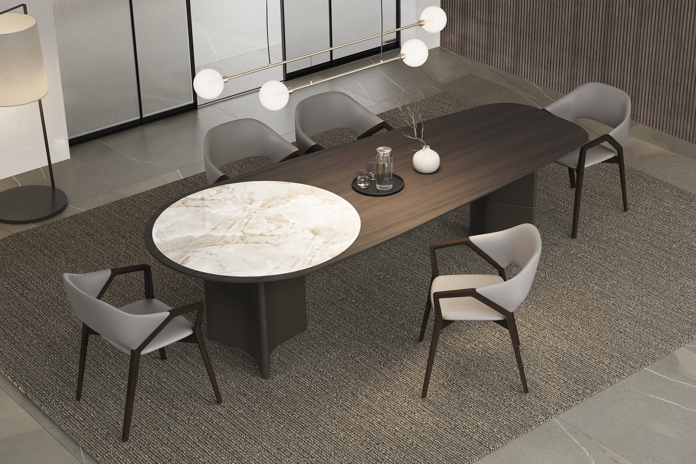 Détail du pied en arche de la table