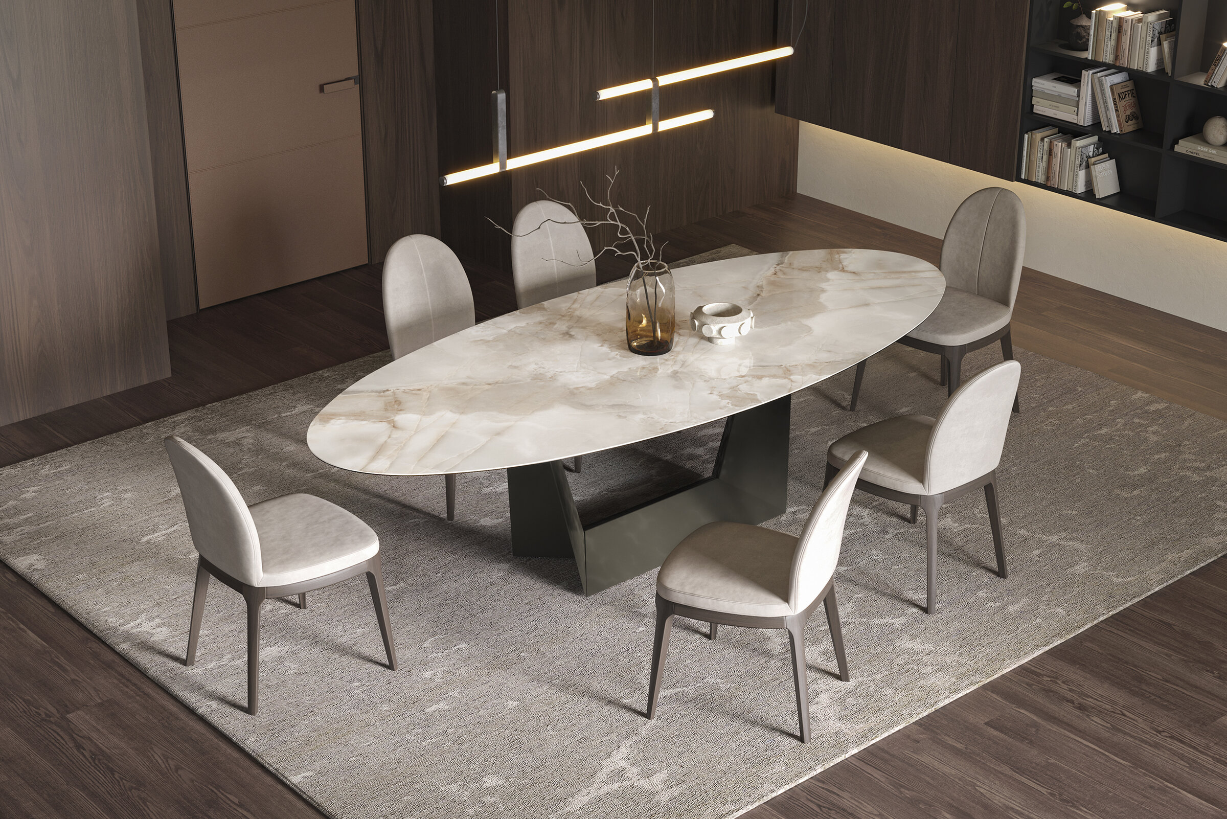 Détail du pied sculptural de la table Avorio