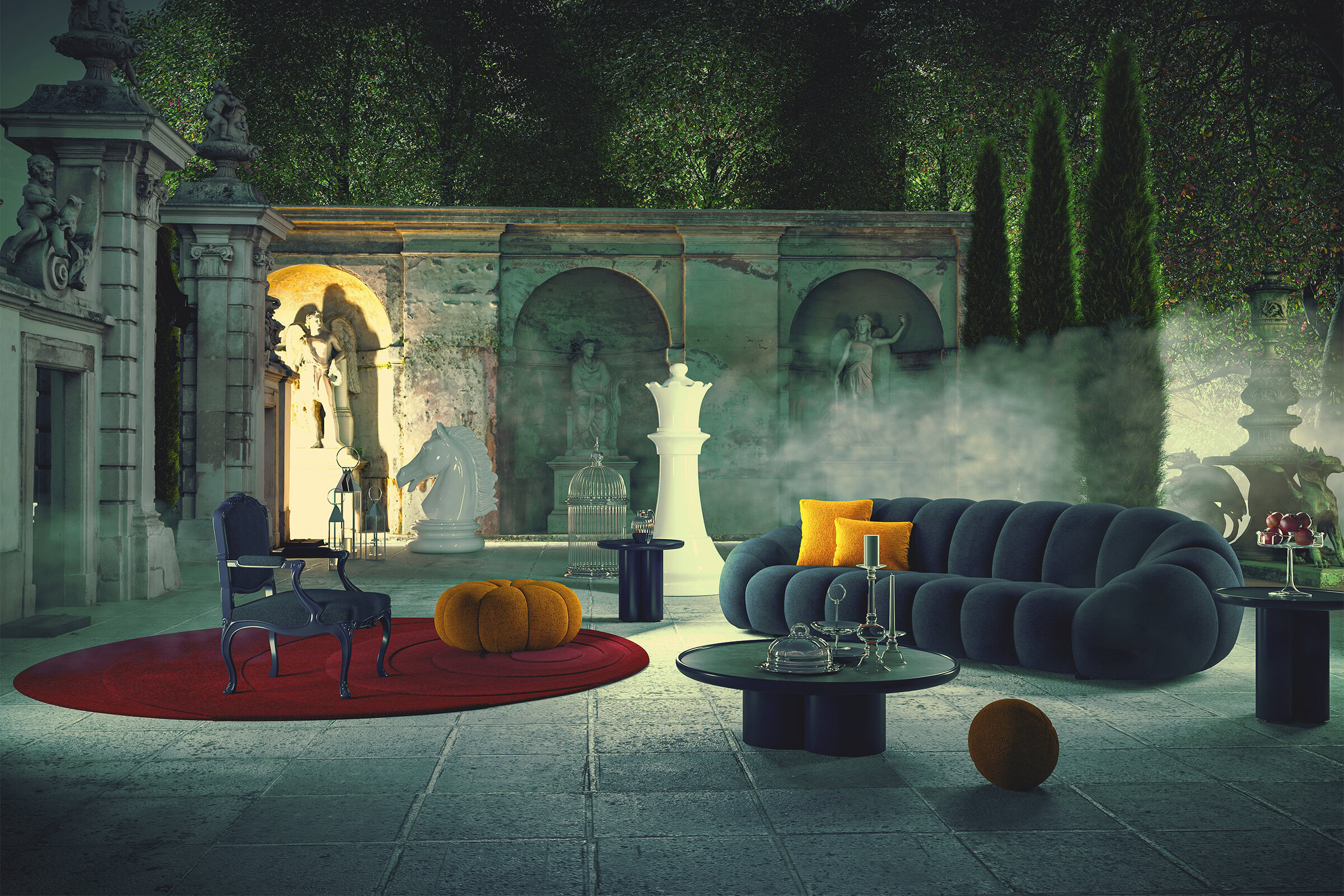 Canapé Bibendum en tissu bleu