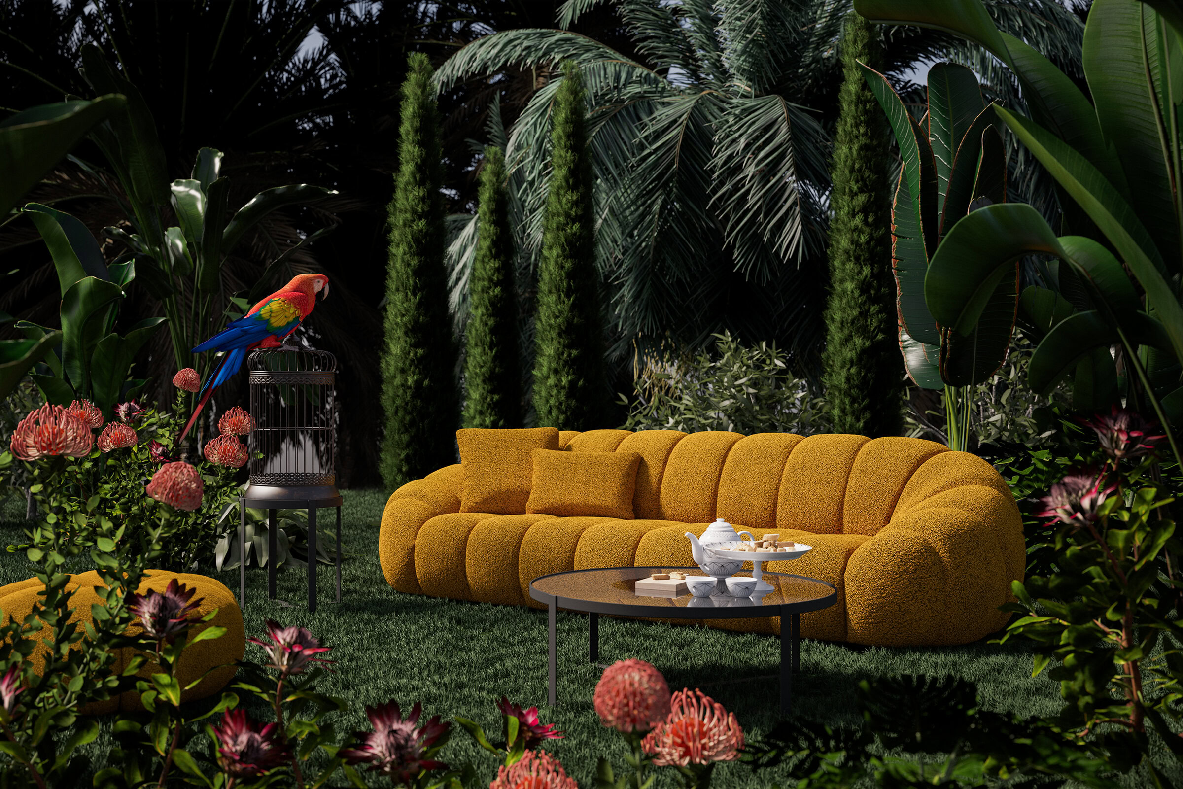 Canapé Bibendum jaune, pièce maîtresse du salon