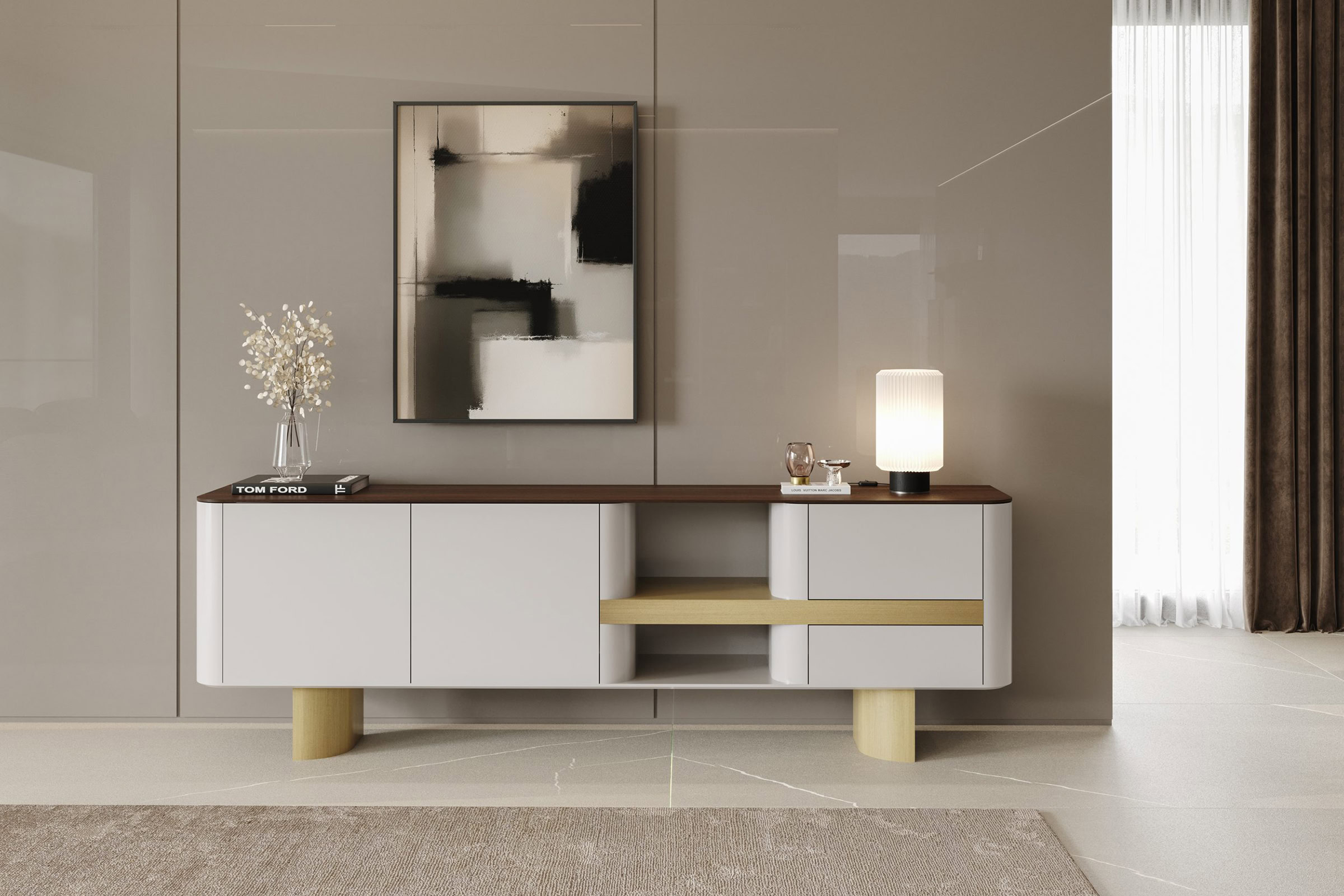 Détail du design floral du buffet Bloom