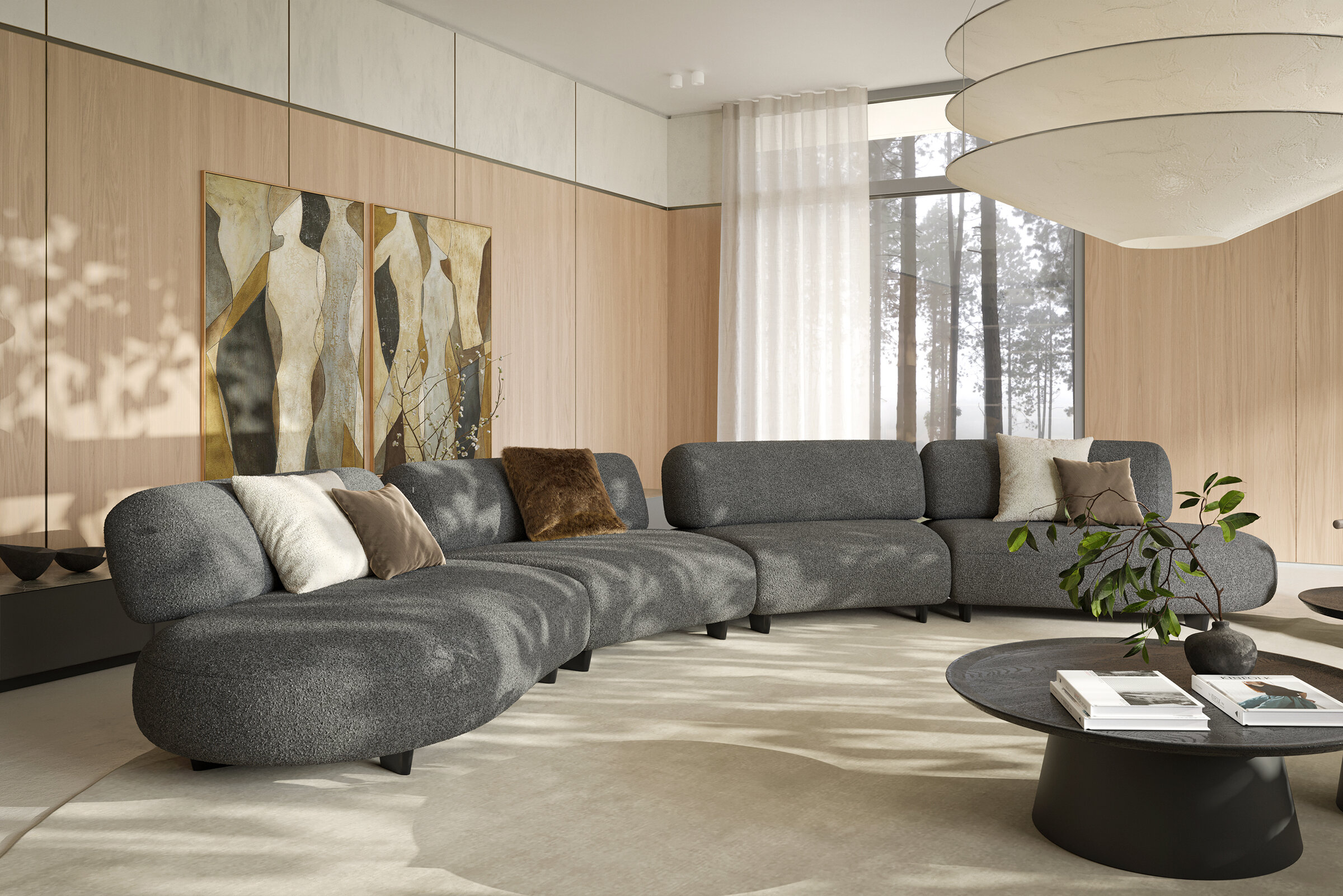 Détail du canapé Bon Bon en tissu gris