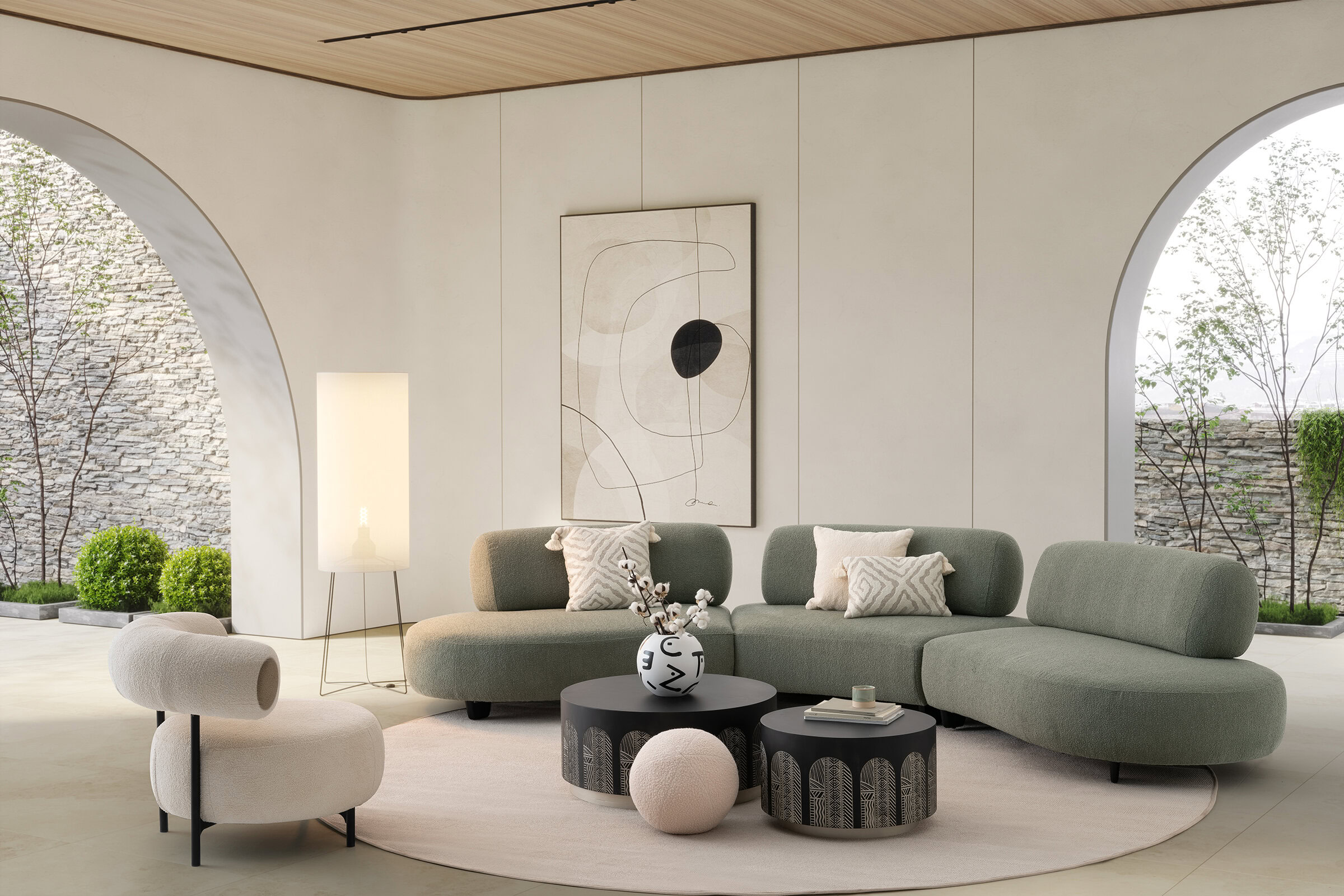 Composition d'angle du canapé Bon Bon en vert