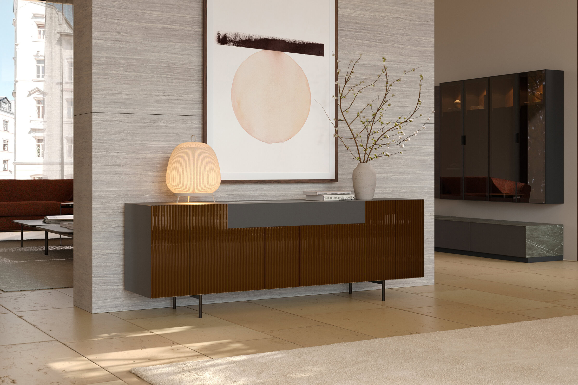 Détail des poignées du buffet Charm