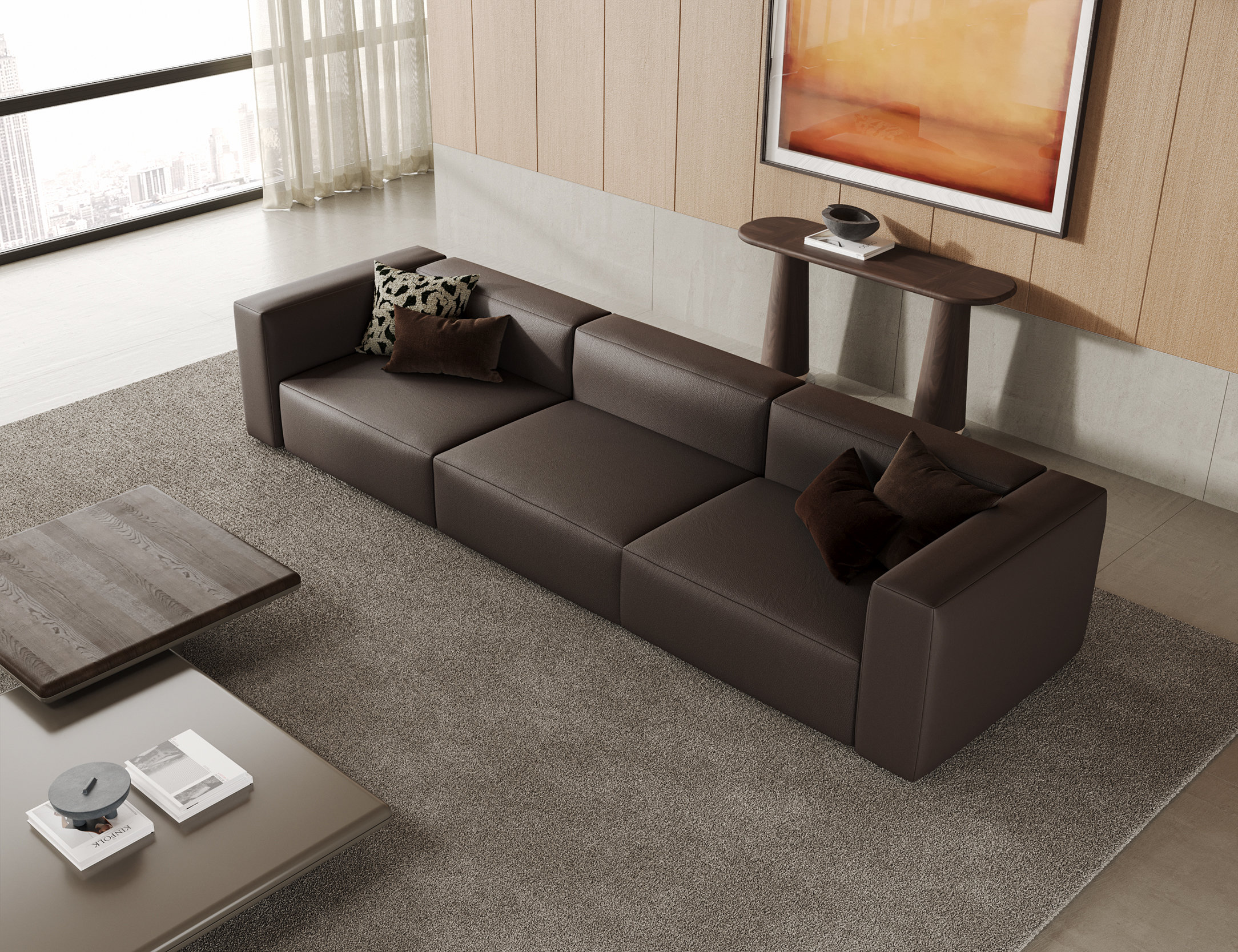 Canapé Cubic en tissu marron