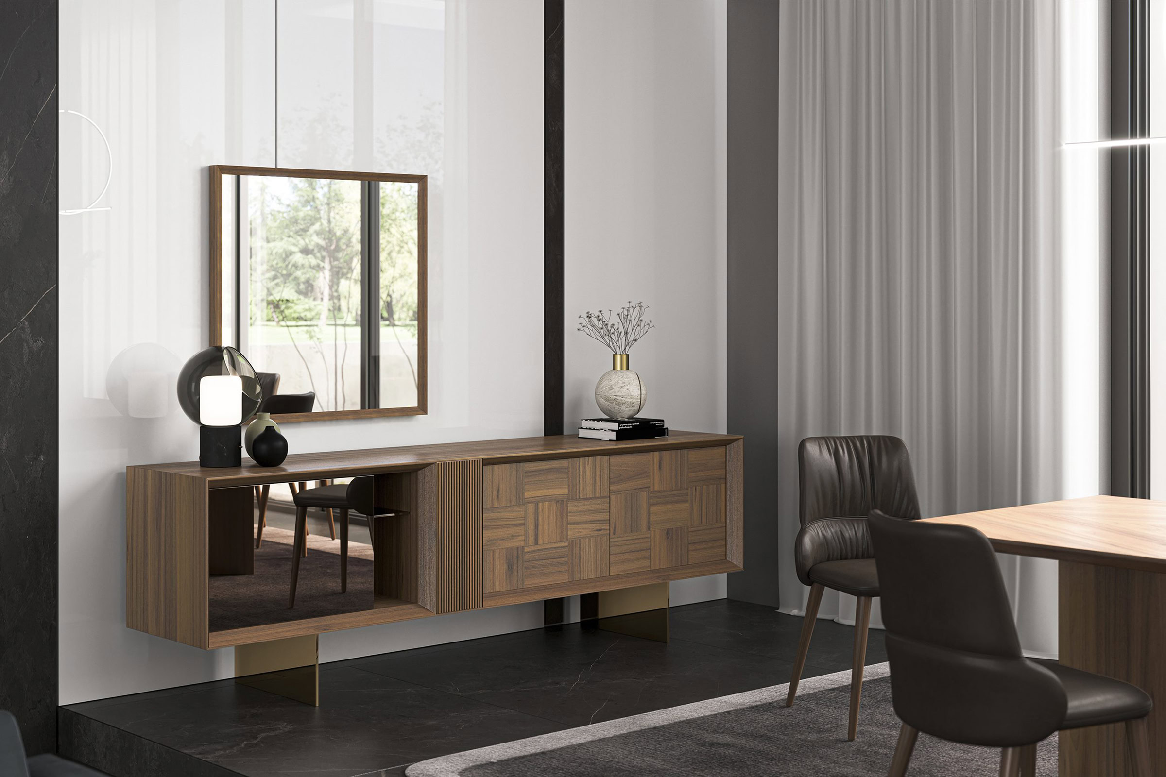 Détail du design du buffet Héritage Walnut