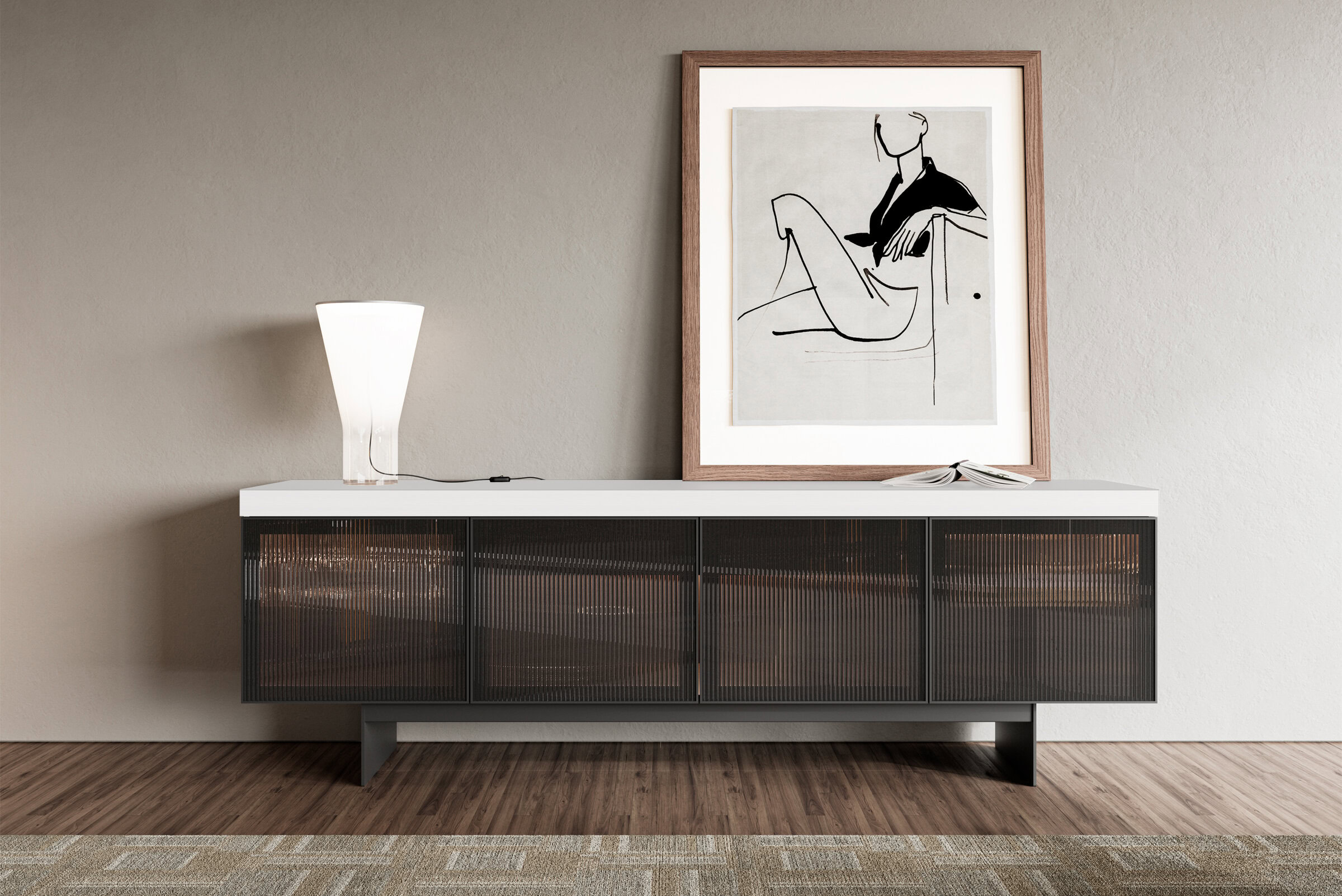 Buffet Hiro Écru dans un intérieur lumineux