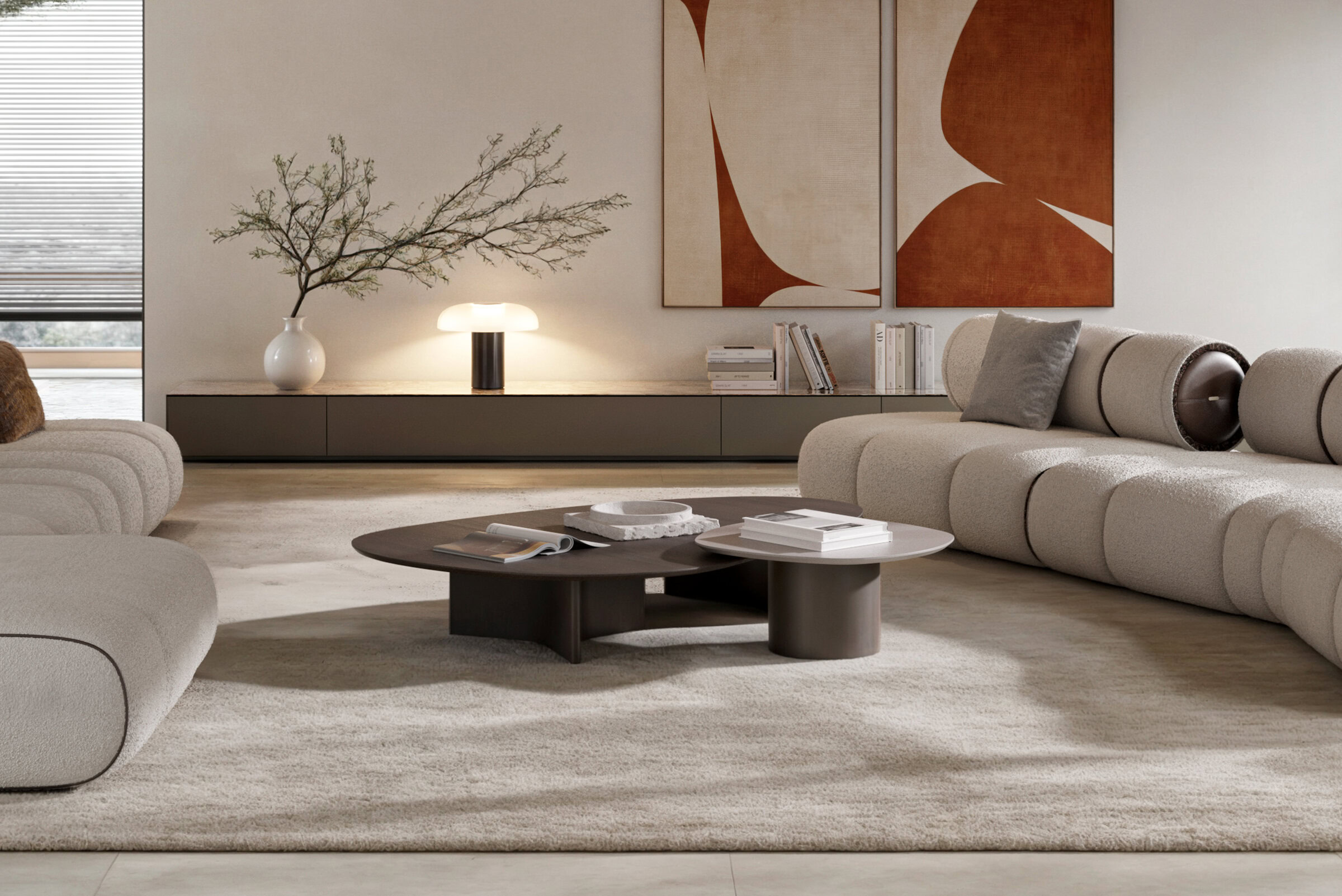 Vue de dessus de la collection de tables Lava