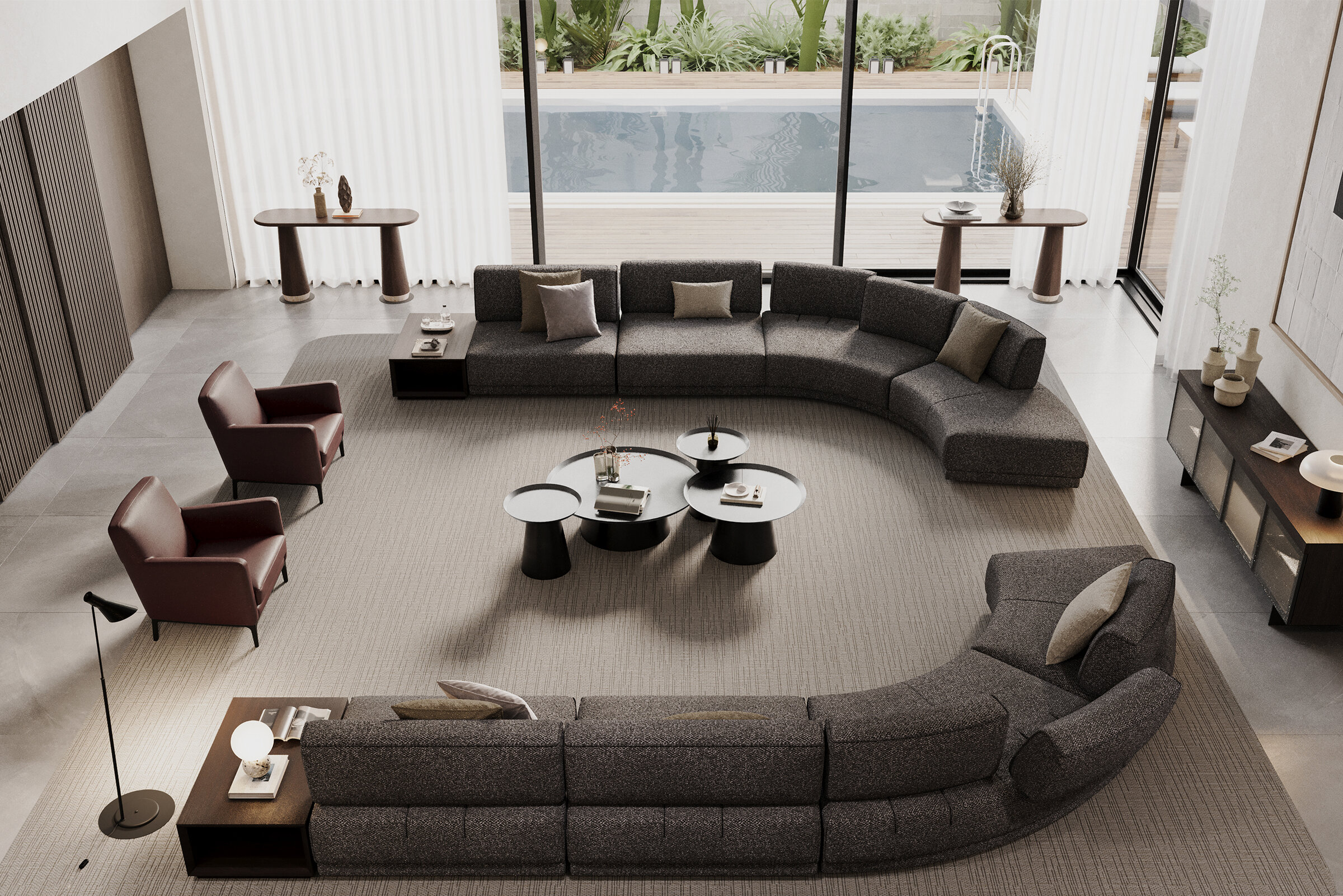 Gros plan sur les coussins du canapé Le Mans