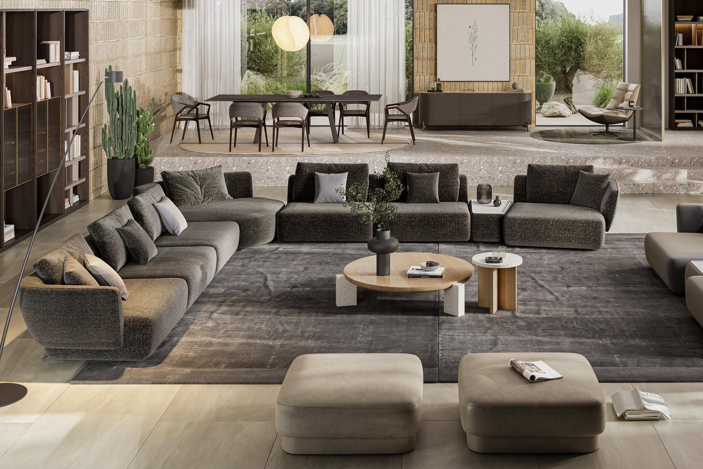 Canapé d'angle Lugano en cuir marron