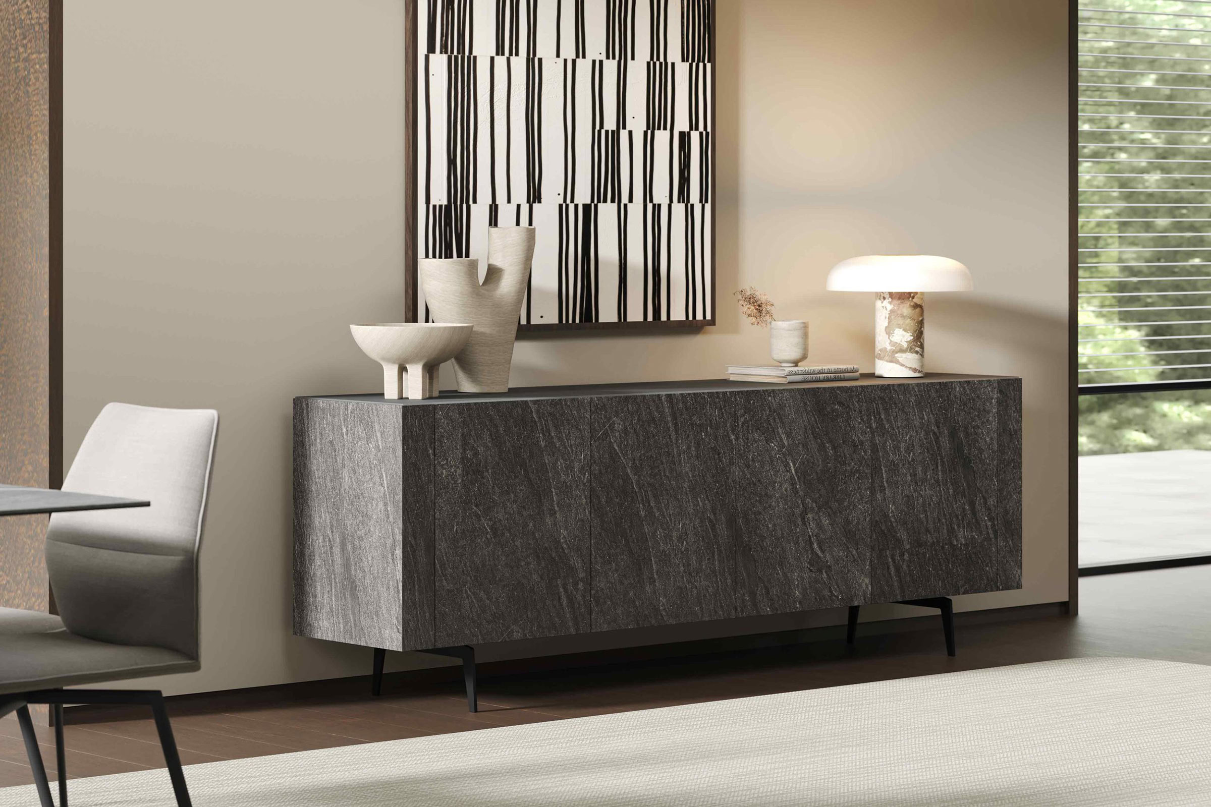 Détail du design du buffet Nero