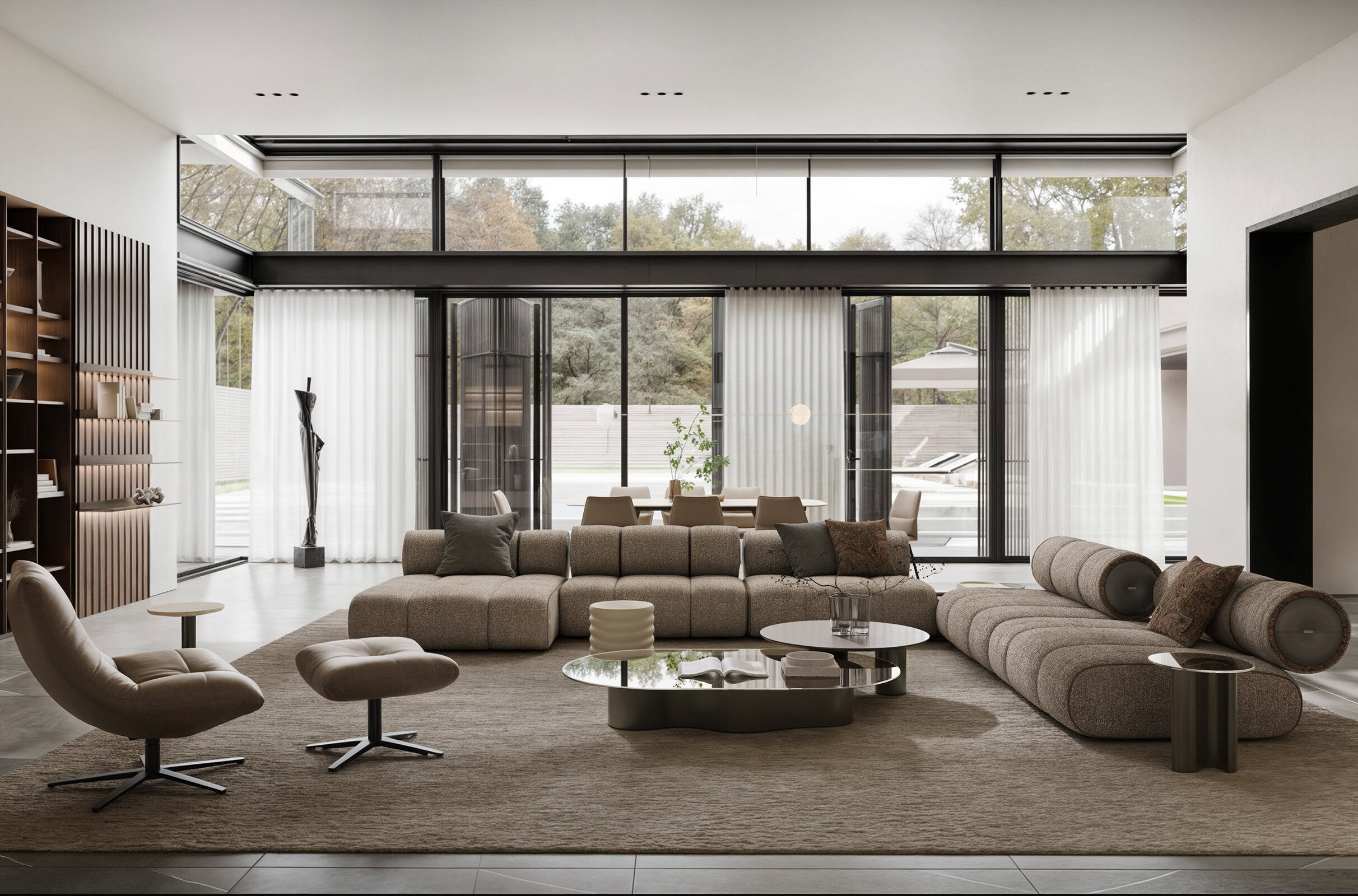 Table basse Pera en verre, vue de profil