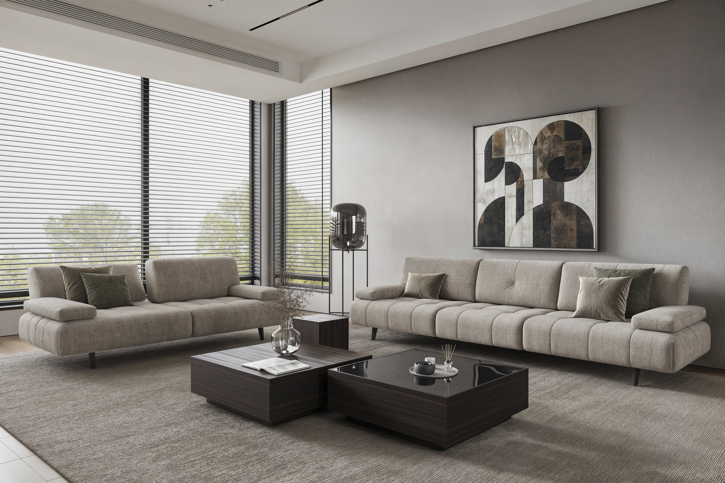 Détail de la plateforme en bois du canapé Panamera