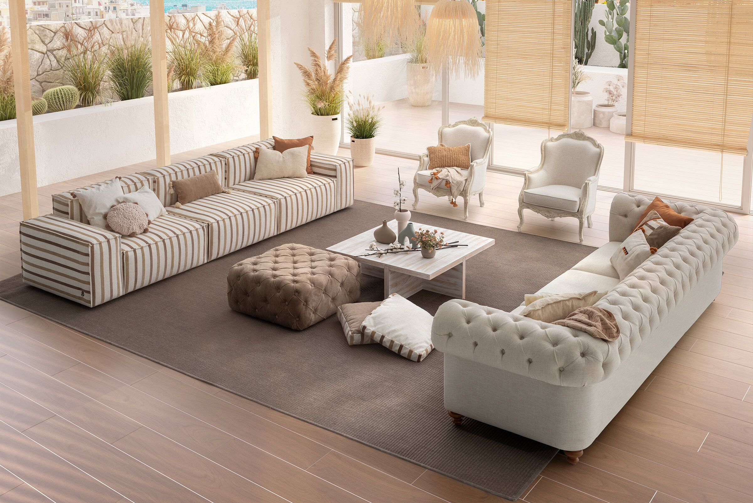 Canapé Plus Poufy en tissu rayé