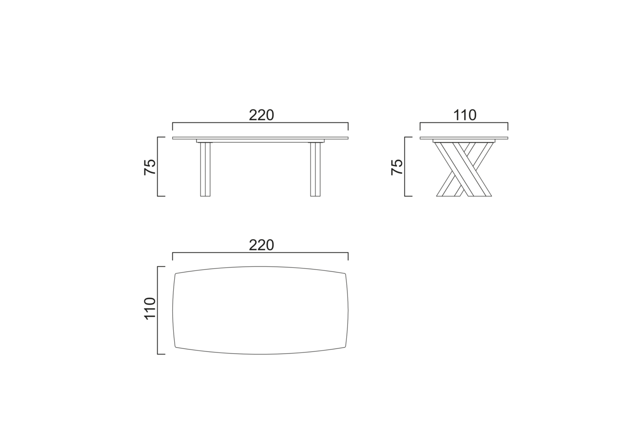 Schéma Table Croix pour 8 chaises (220cm)