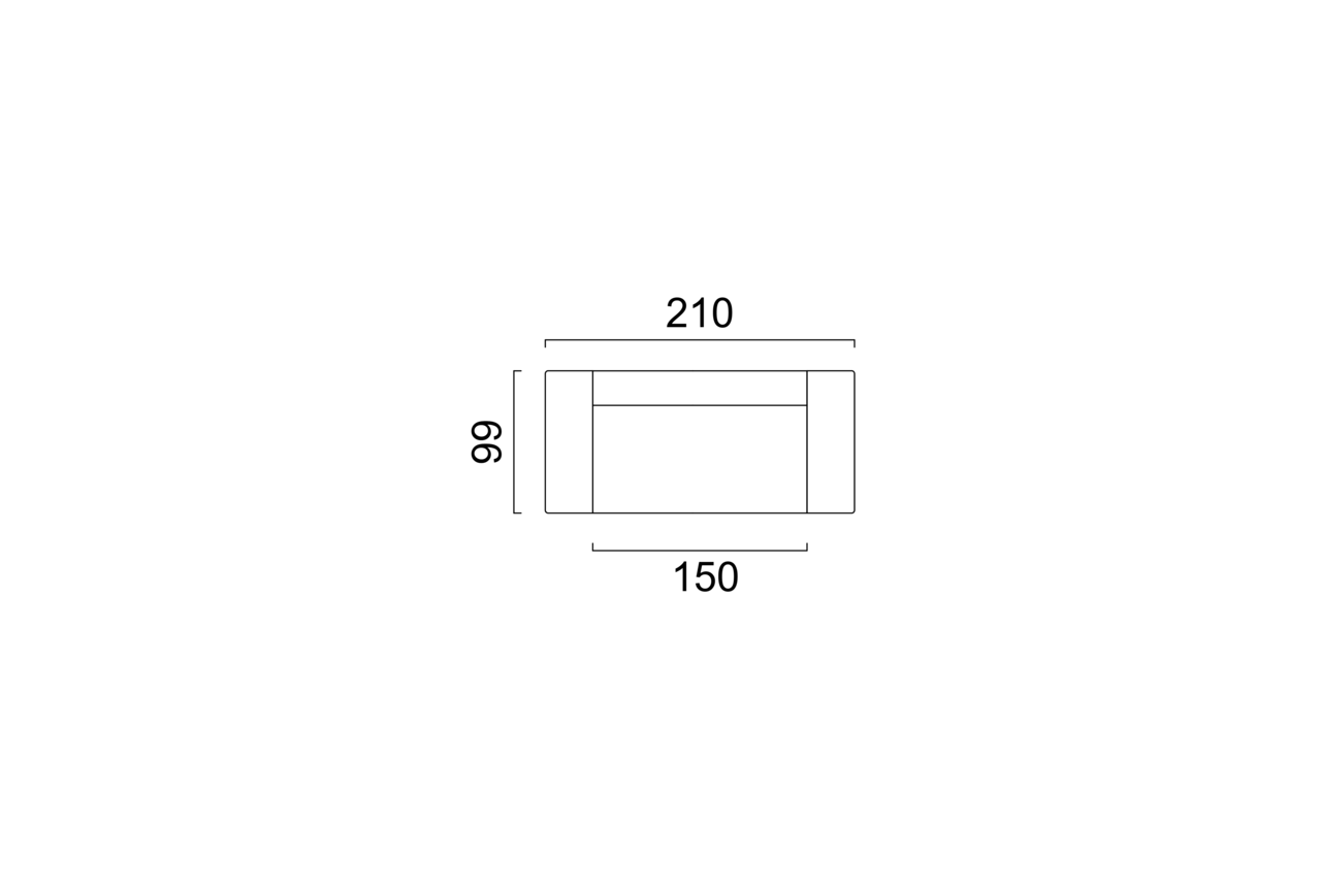 Schéma Canapé à accoudoirs bas 150 cm