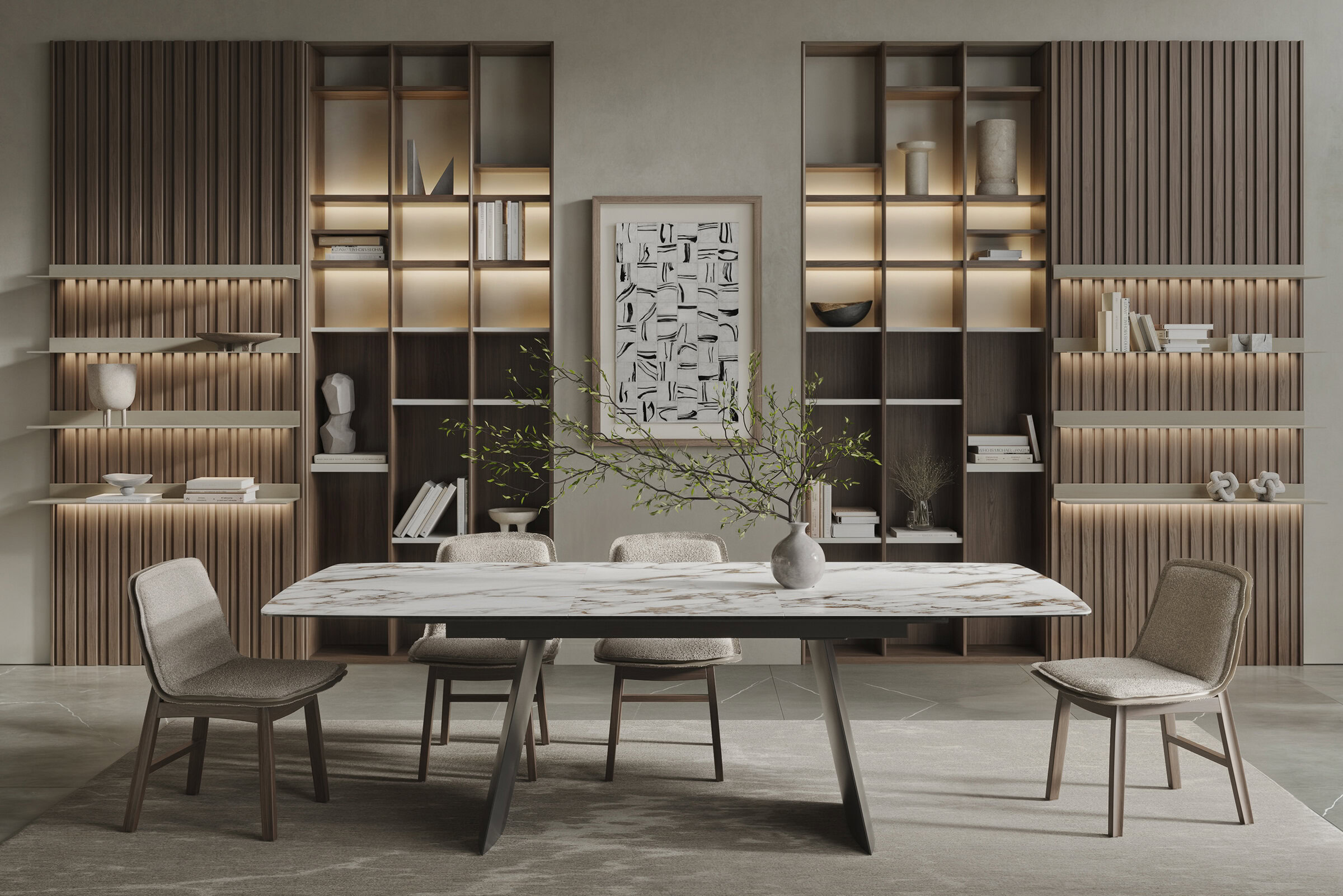 Détail du pied sculptural de la table Tetra