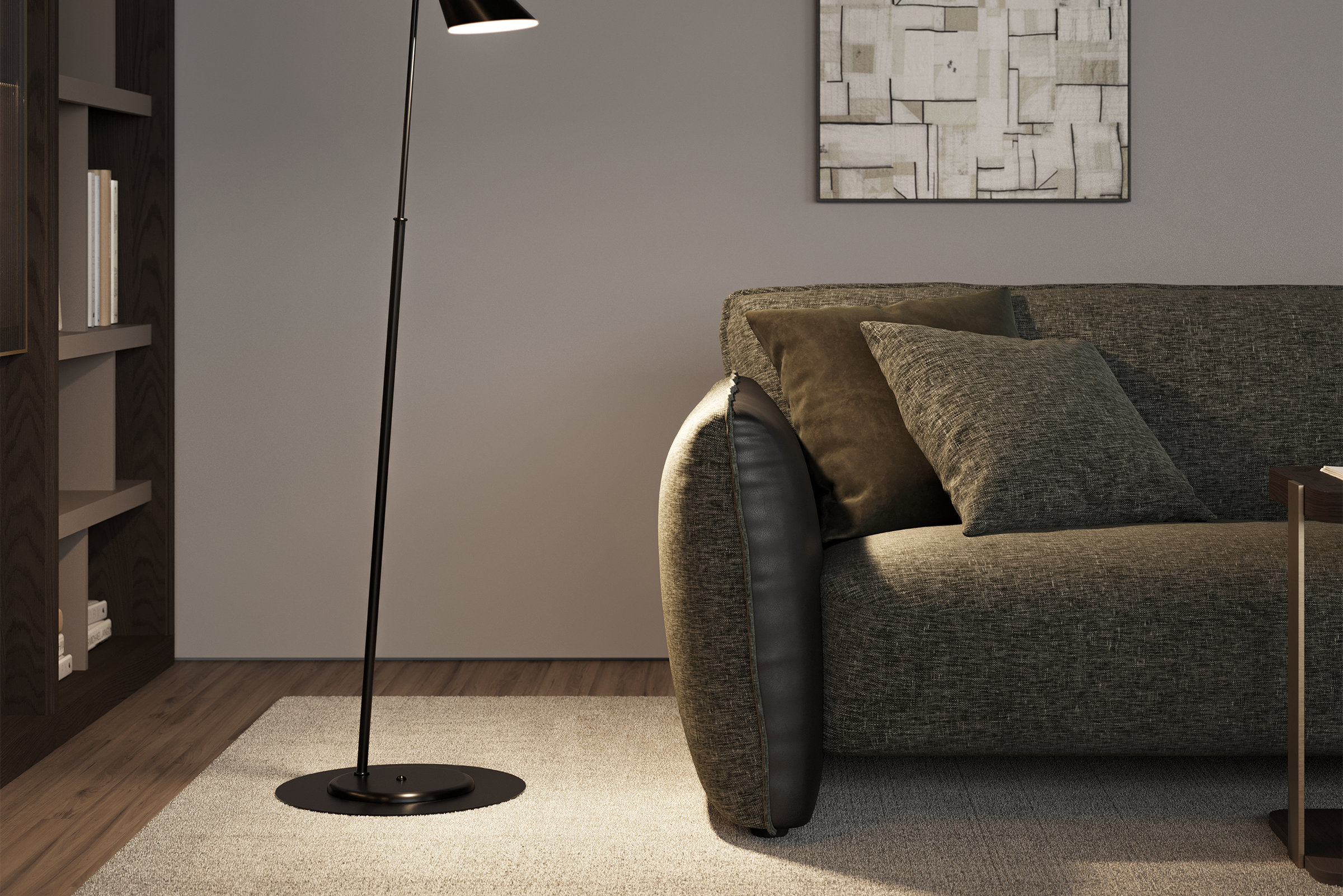 Vue de trois-quarts du canapé Tiffany vert