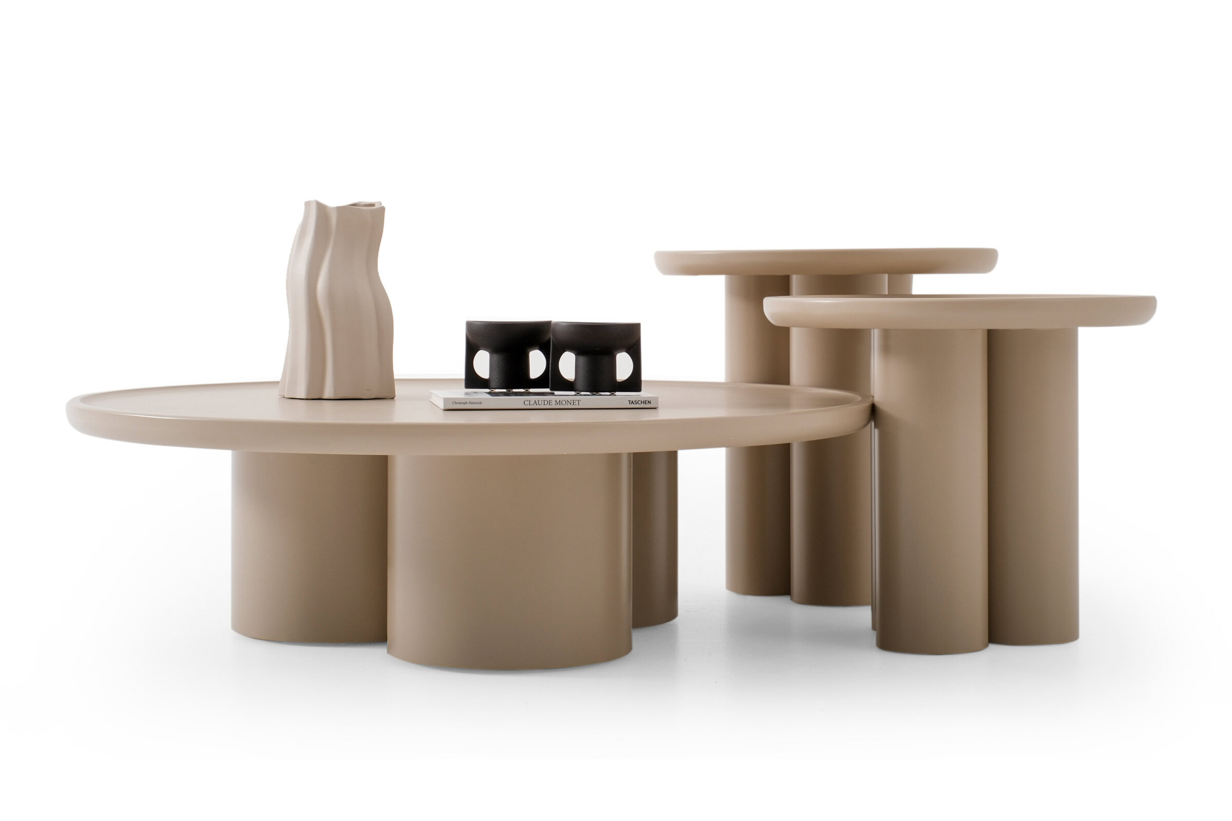 Vue de profil de la table d'appoint longue Tridente