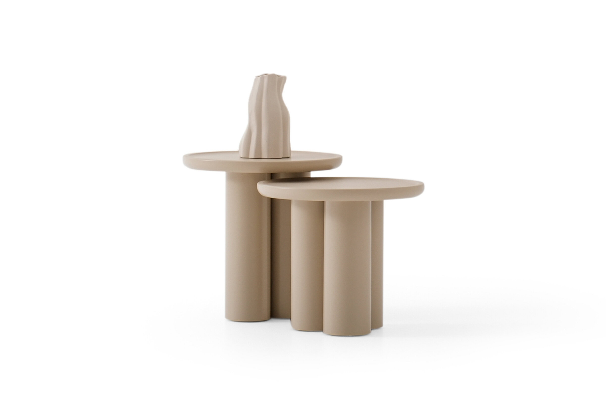 Vue de profil de la table d'appoint courte Tridente