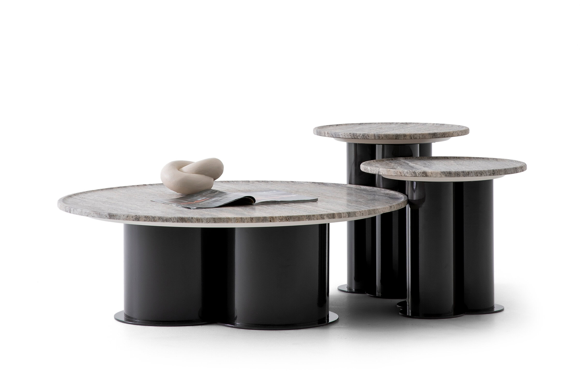 Vue de profil de la table basse Trio