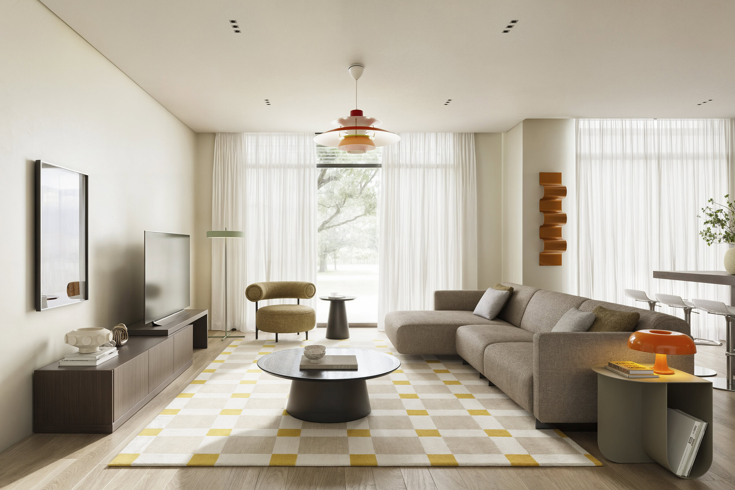 Meuble TV Barcelona dans un salon moderne avec canapé Heritage